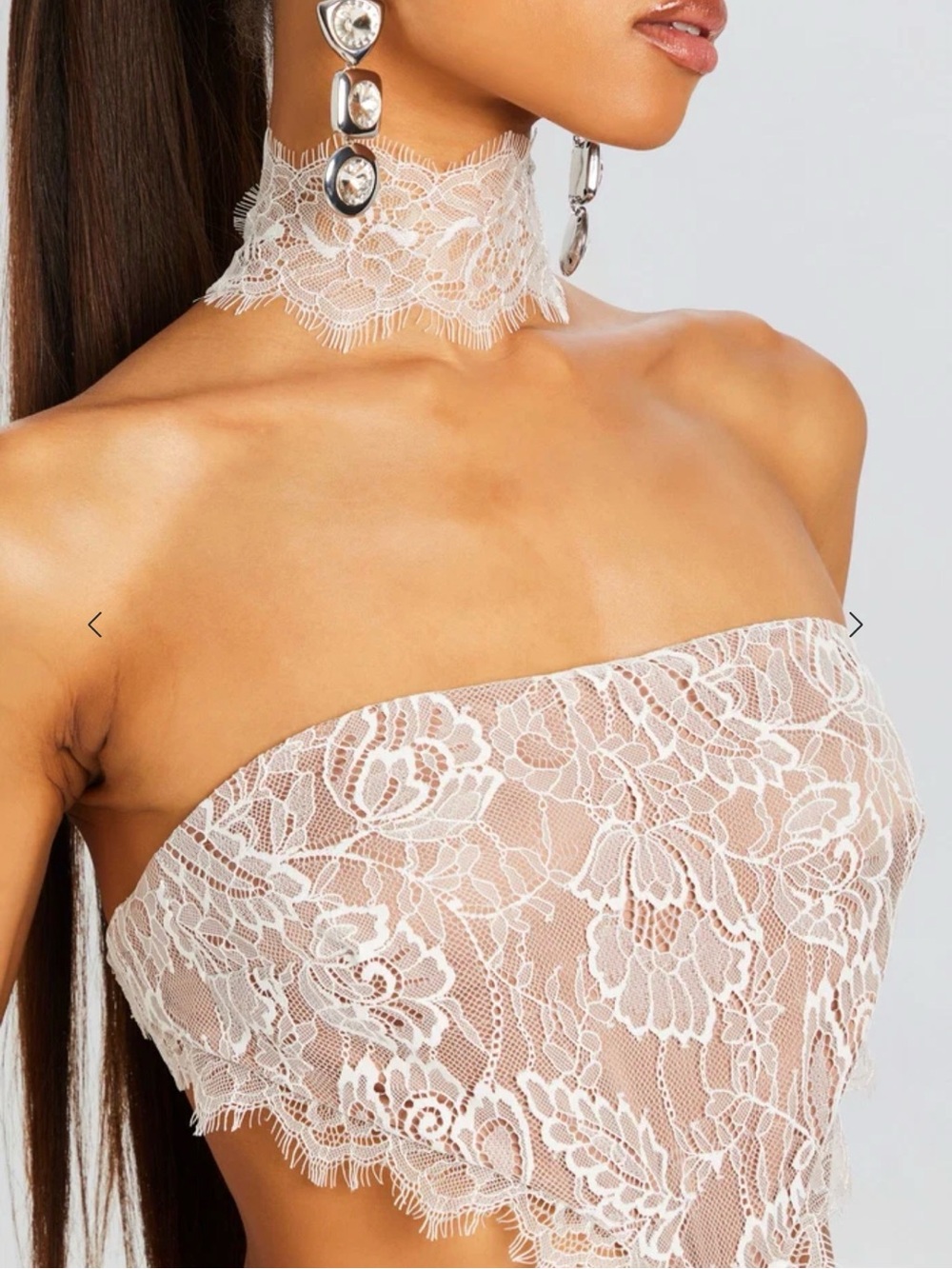 Retrofete Lucie Dress - Strapless White Lace Satin Dress - Picture 2 of 4
